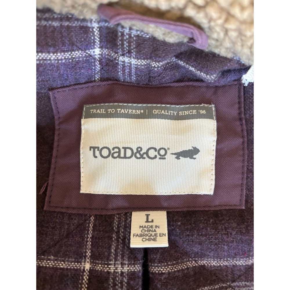 Toad & Co Barn Jacket Large Plum/Purple Sherpa Collar Quilted Utility Workwear - Picture 12 of 16